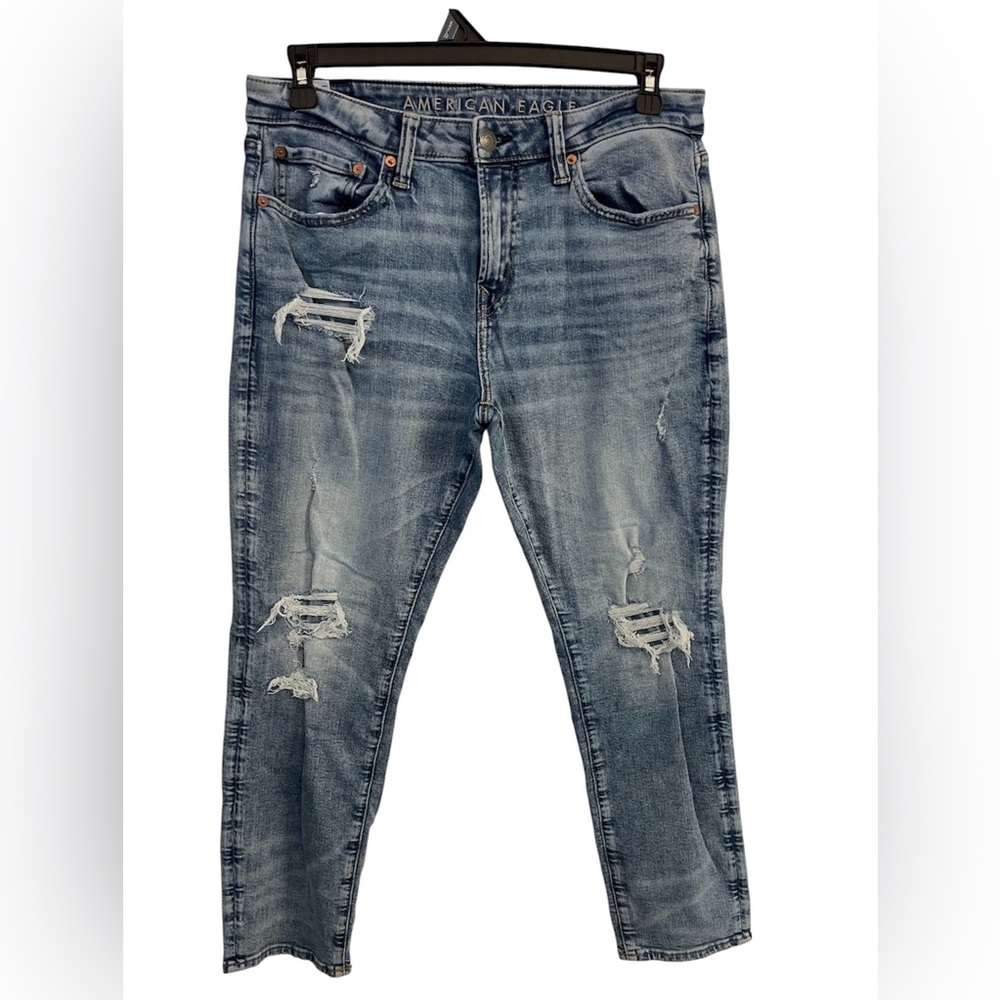 American Eagle Outfitters Blue Slim Jeans with Distressed Details